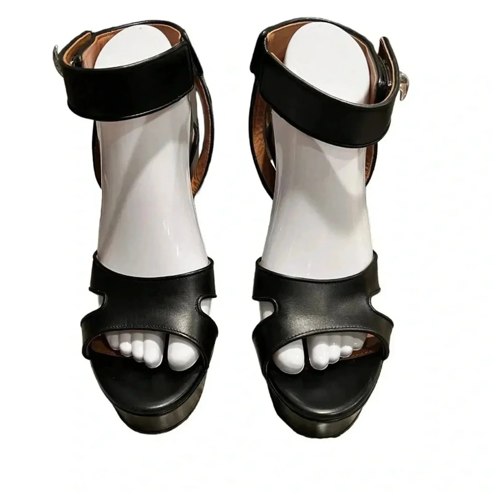 Givenchy Black Leather Shark Tooth Ankle Strap Platform Sandals Size 40 IT US10 - Image 3