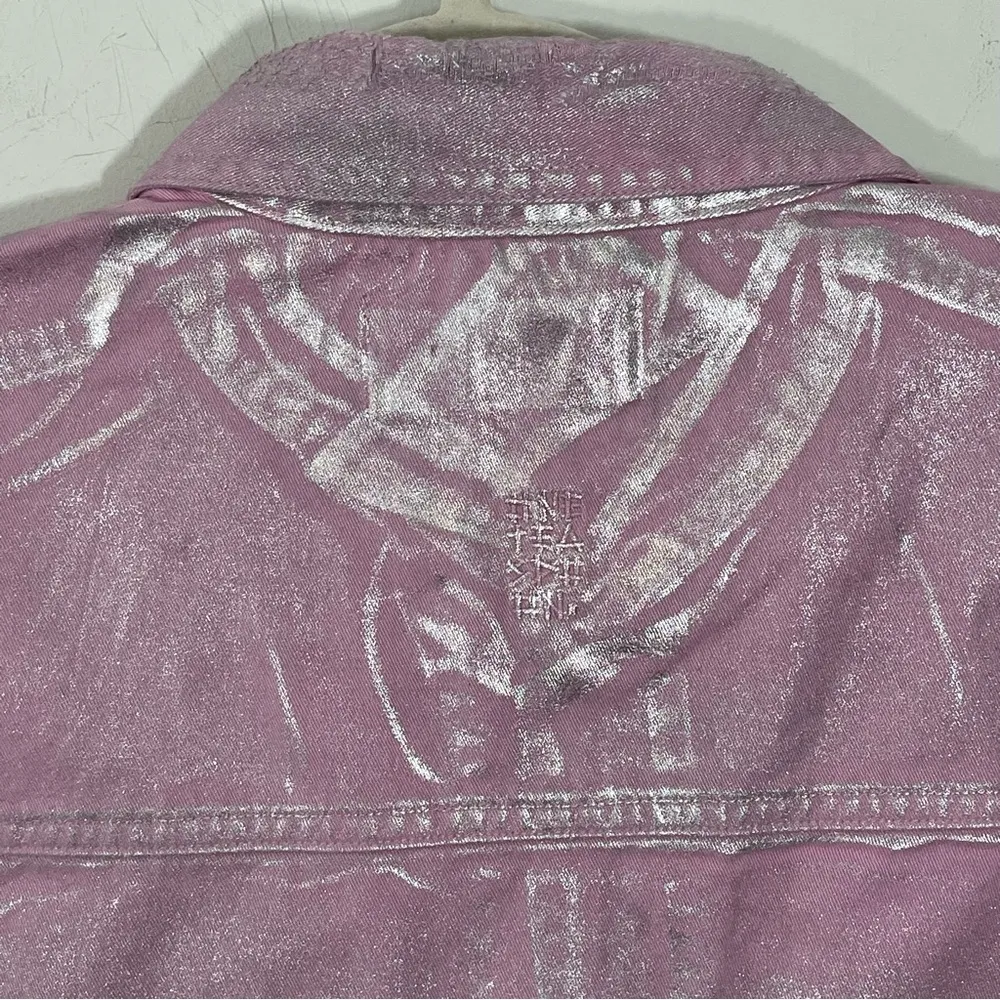 NWT One Teaspoon Future Denim Everyday Shirt Pink Metallic Foil MEDIUM Oversized - Image 5