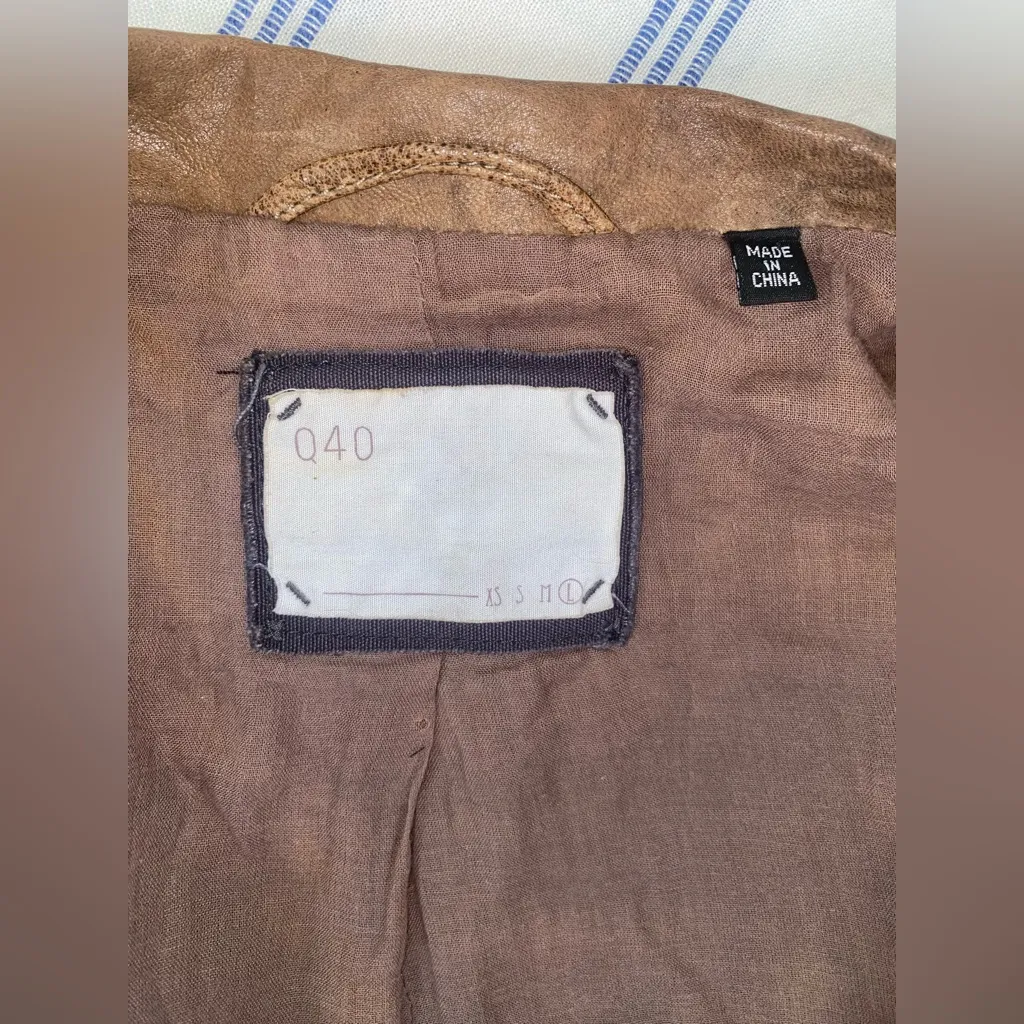 Q40 Asymmetrical Leather Textile Motto Jacket Brown Women Large, Cotton Lining - Image 8