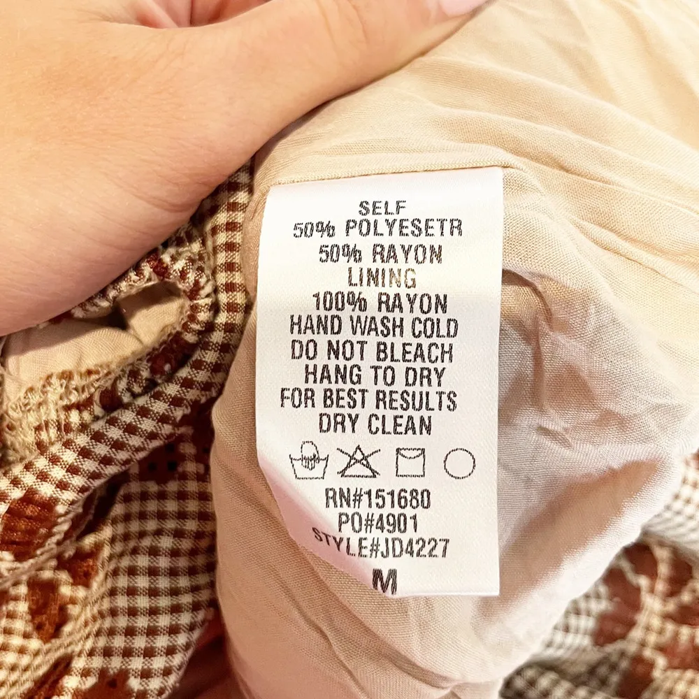 Storia Short Puff Sleeve Square Neck Floral Daisy Bubble Hem Mini Dress Brown M - Image 4