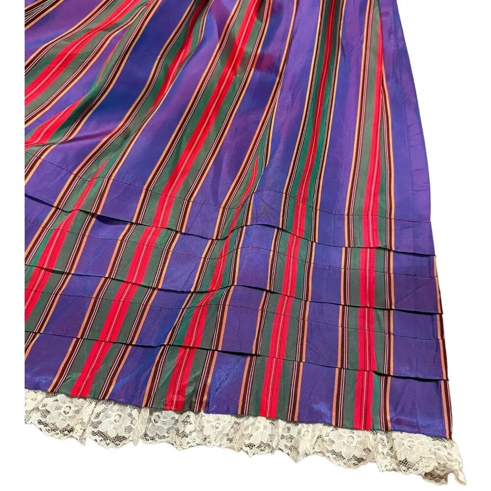 VINTAGE 70's iridescent carnival rainbow stripe folk prairie skirt size medium - Image 4