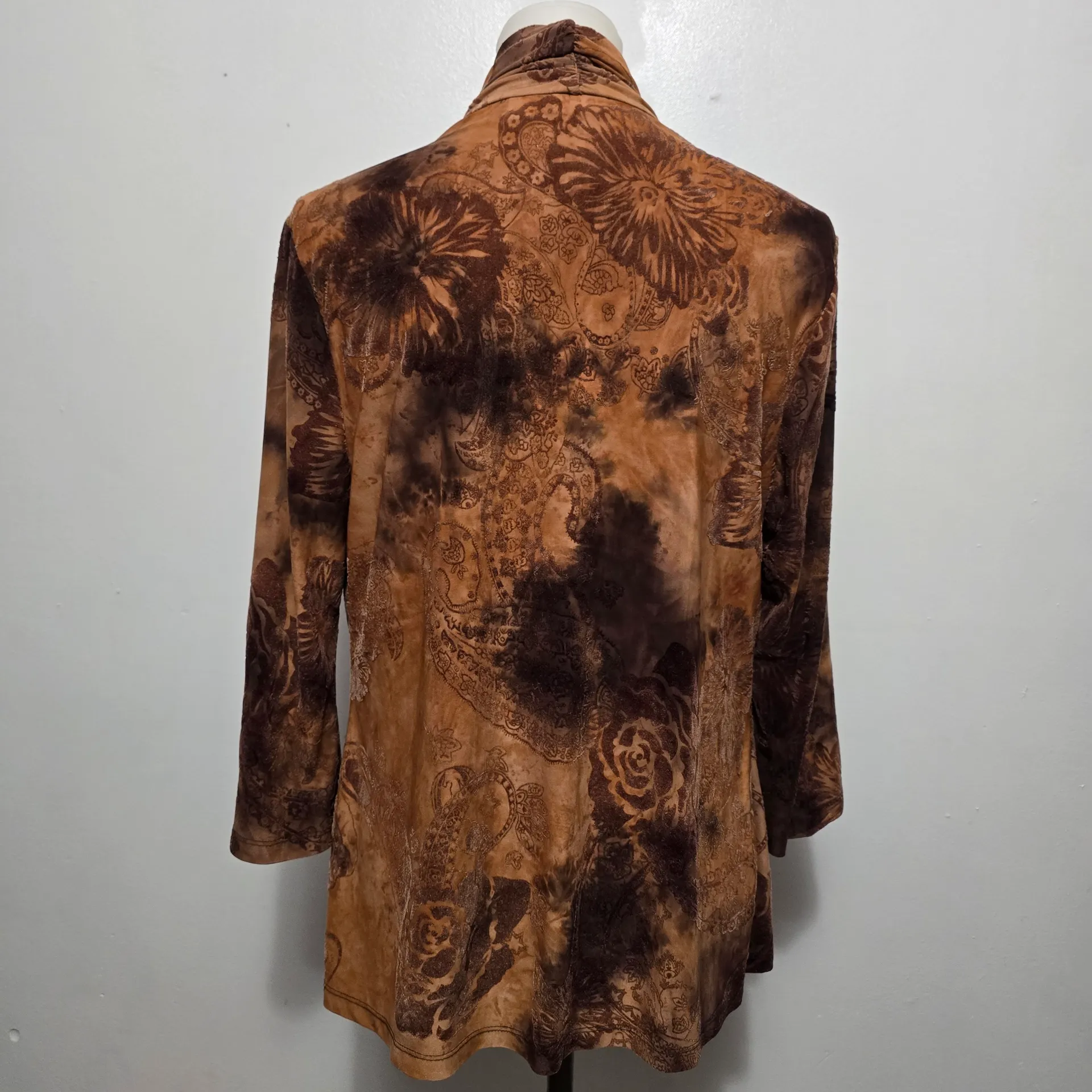 Cato Brown FloralJersey Knit Kimono Cardigan  Size Large Earthy Boho Fall Artsy - Image 6