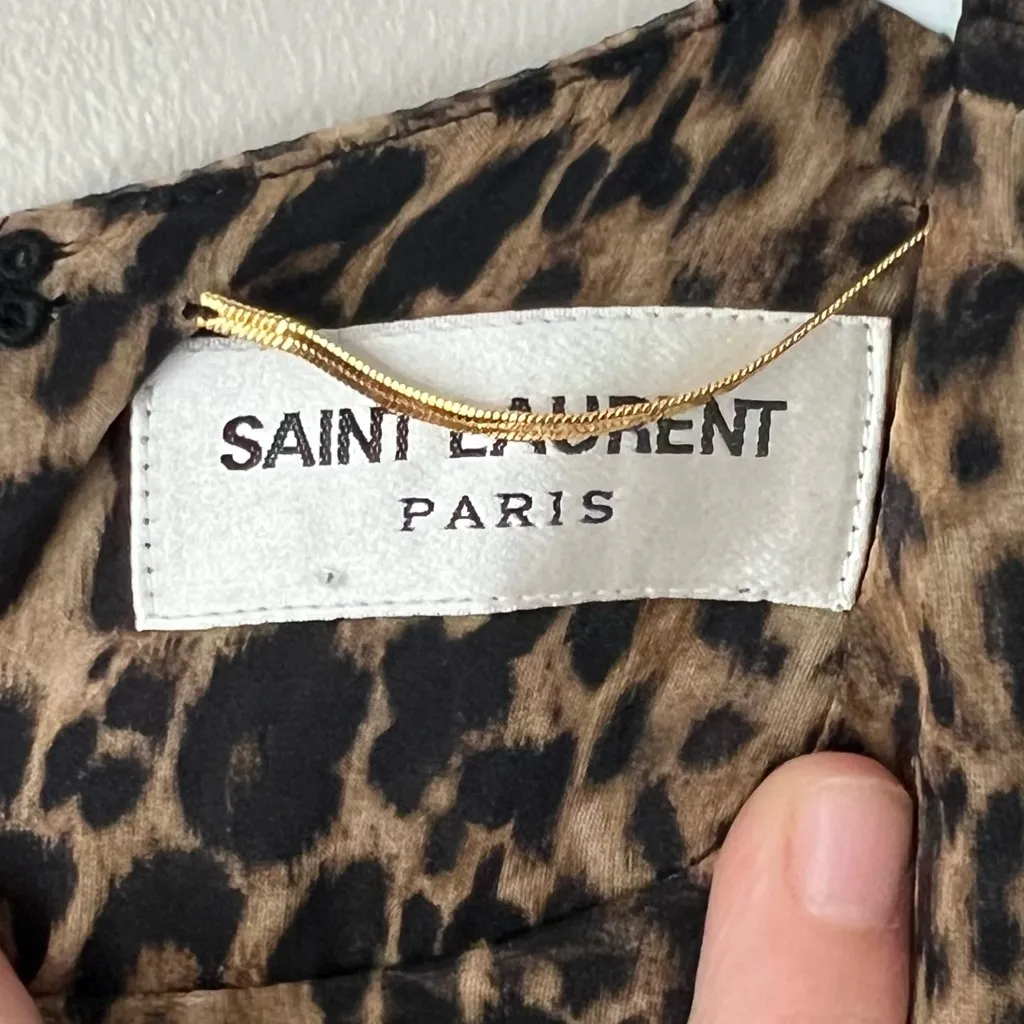 YSL Saint Laurent Women’s 100% Silk Animal Print Long Sleeve Sheer Dress Small - Image 10