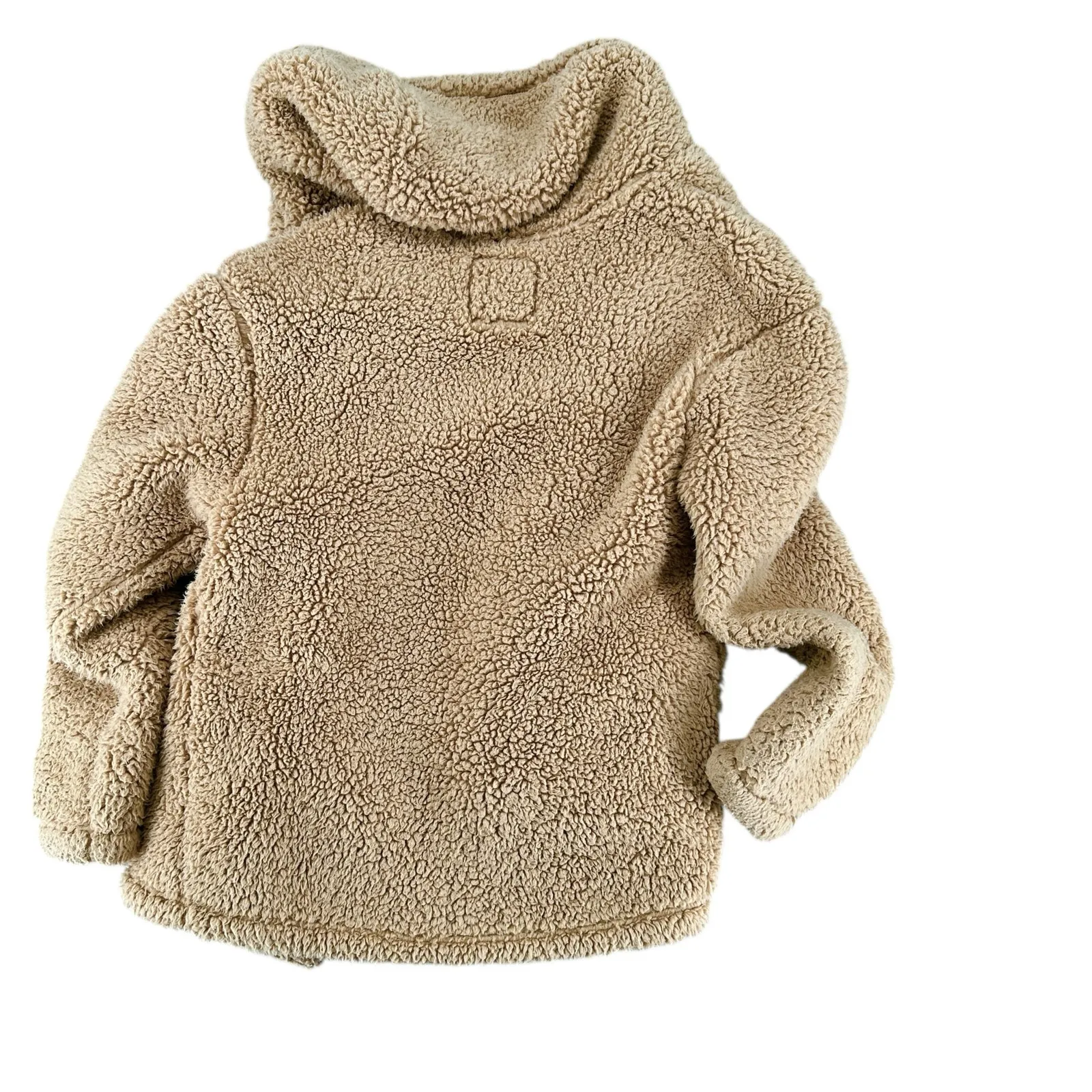 Holister Tan Sherpa Teddy Bear Jacket Front Pockets XS Women's Cozy Warm - Image 4