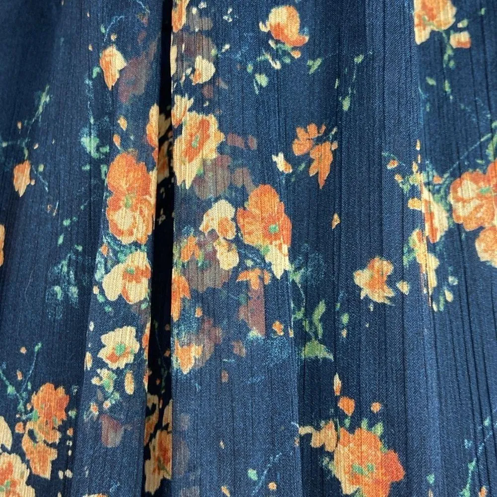 Zara Floral Sheer High Low Dress Halter Ruffles Size Small Orange Black - Image 13