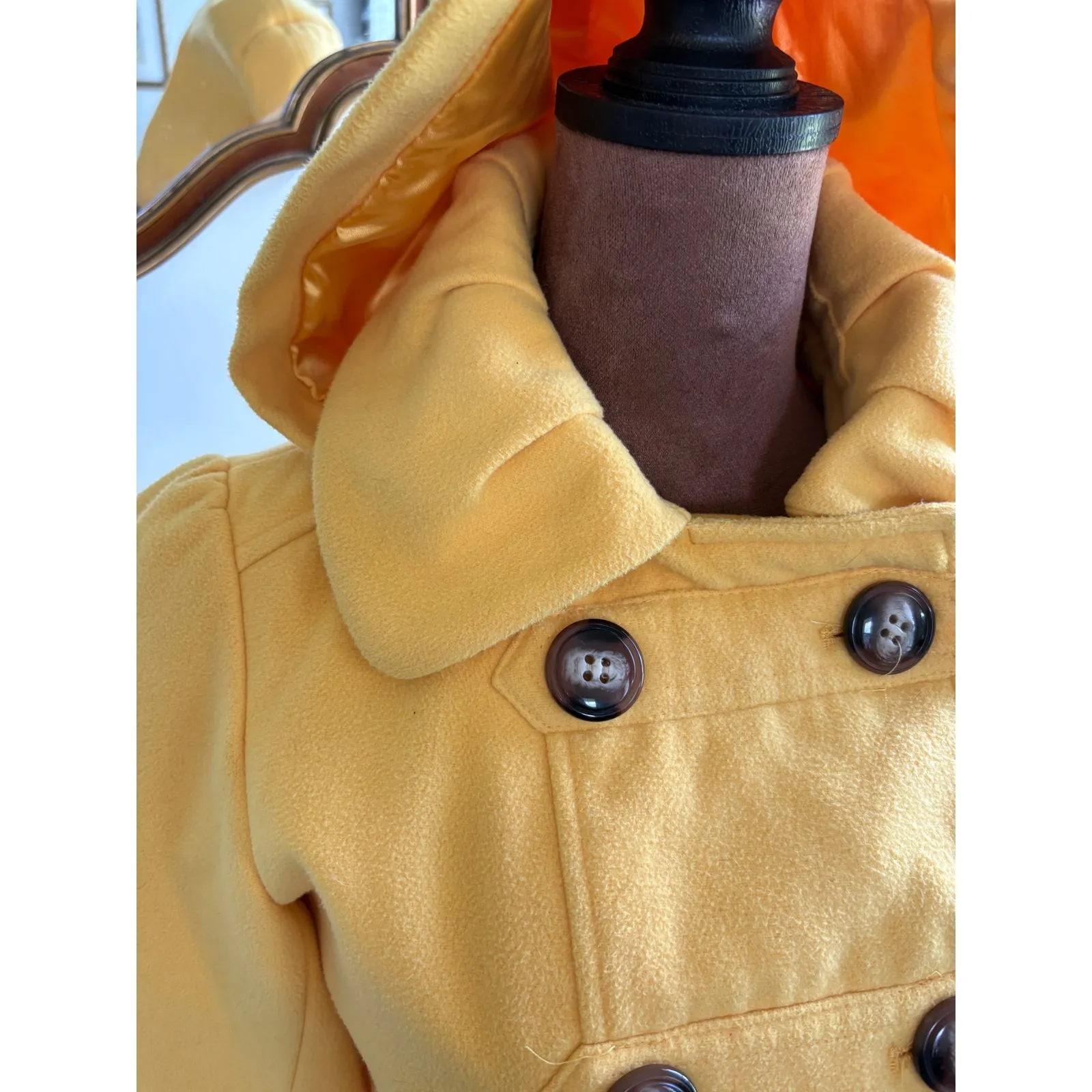 Pink Envelope Yellow Hooded Pea Coat Women's Small Double Breasted Stylish - Image 4