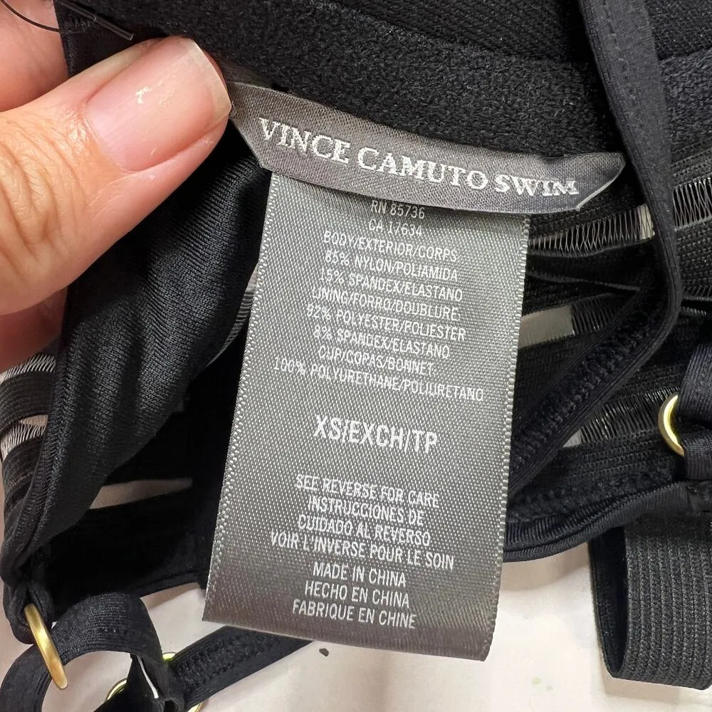 Vince Camuto Coast Line Mesh Banded Bikini Top Size XS Black New V70671 - Image 5