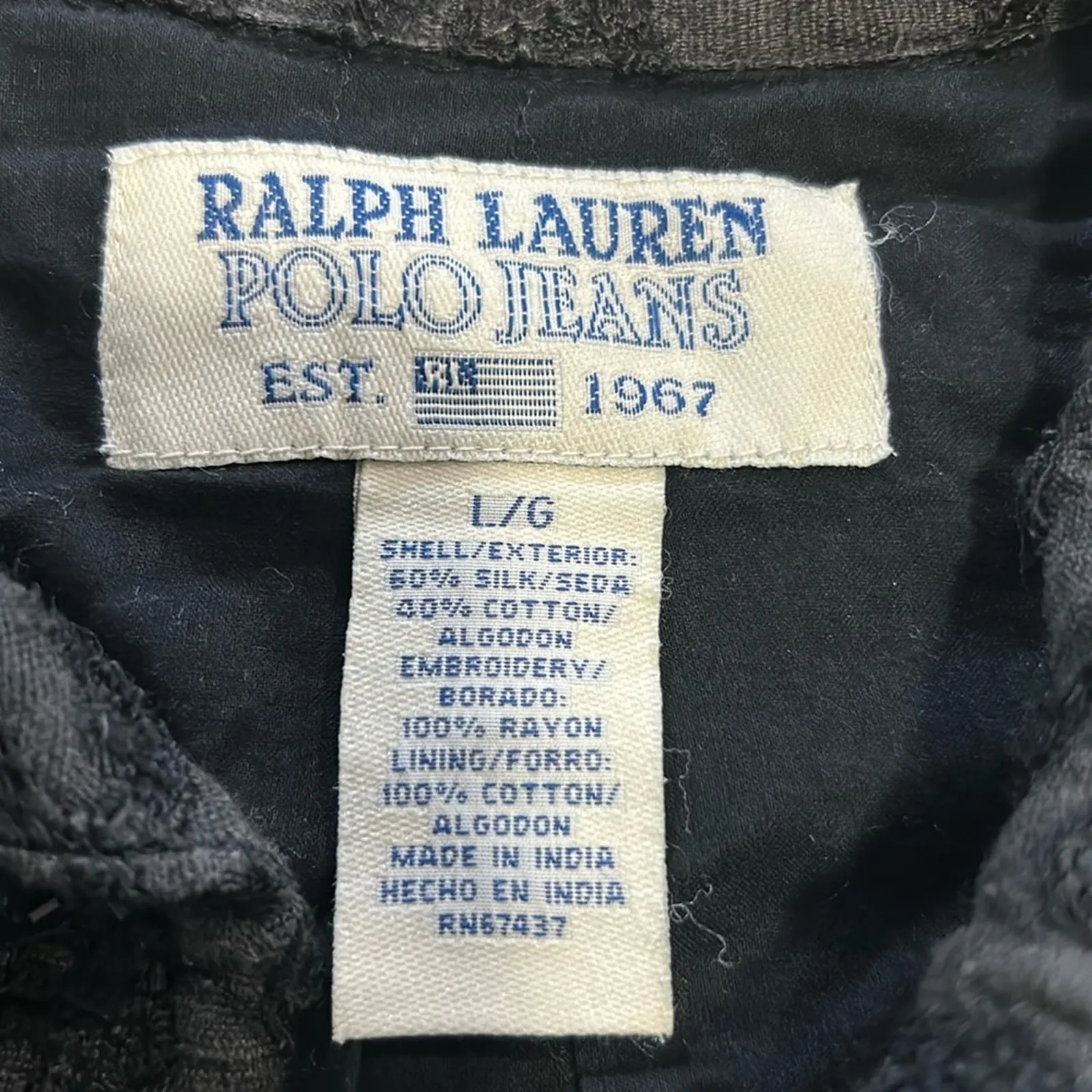 Vintage Ralph Lauren Polo Jeans Elegant Silk Blend Beaded Black Jacket Sz Large - Image 6