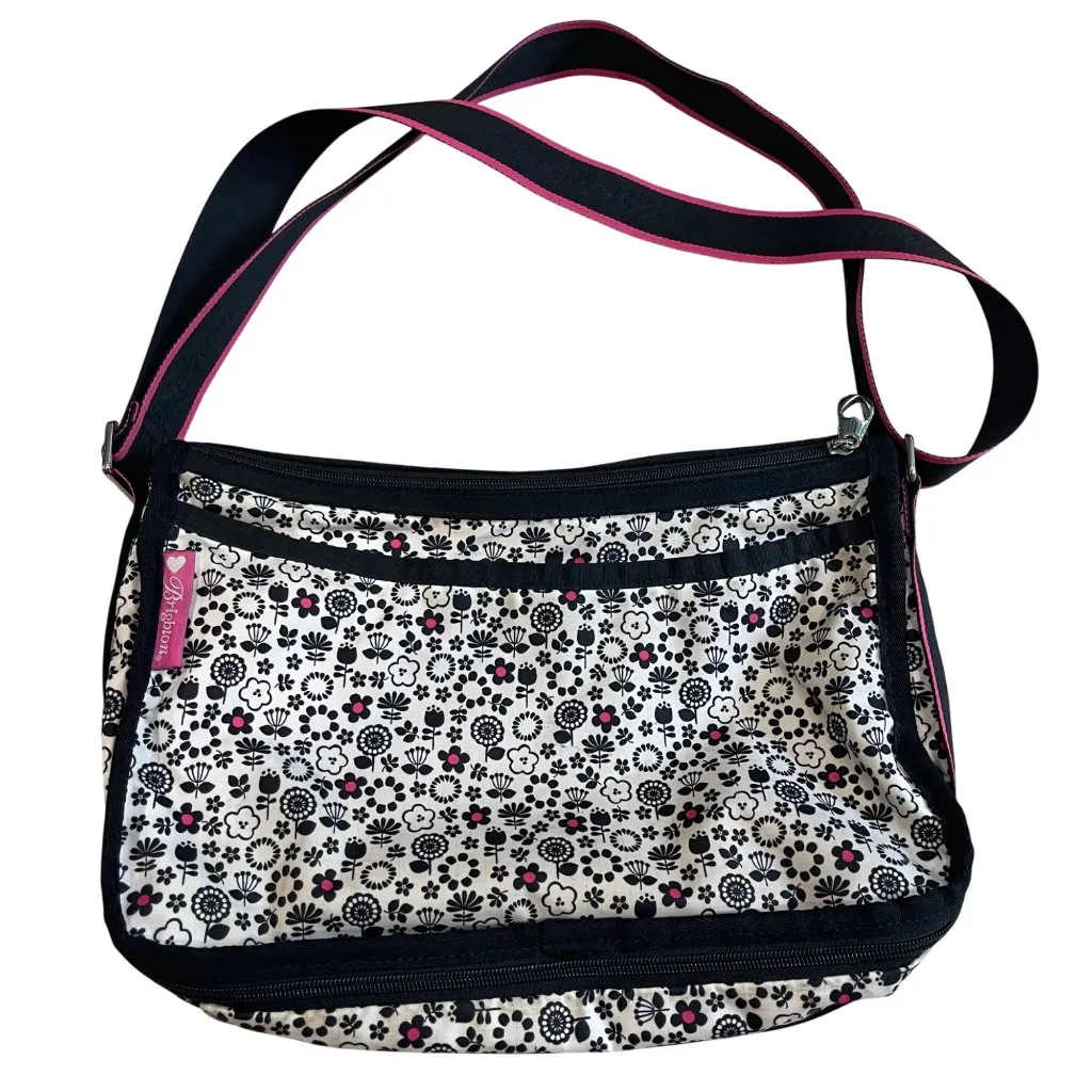 Brighton Floral Crossbody Bag Expandable Zippered Black White‎ Pink Shoulder Bag - Image 2