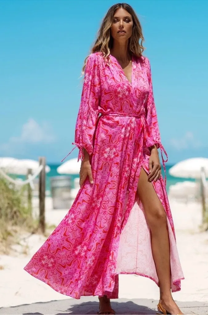 Melissa Odabash Gabby Kaftan Swim Cover size XS NEW $557 in Carnival Pink - Image 3
