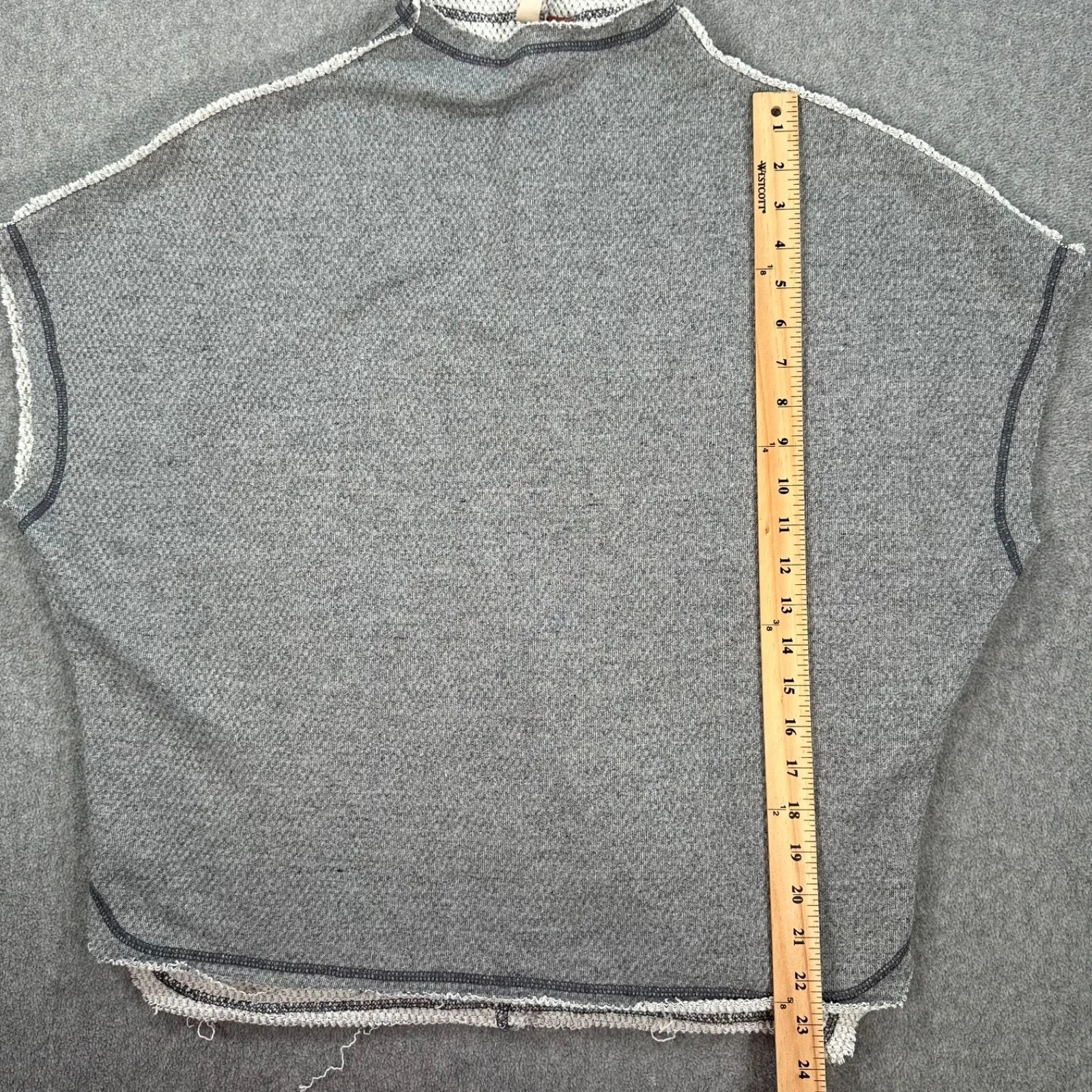 Pilcro Funnel Neck Cut Off Pullover Womens Small Gray Terry Boxy Casual Pullover - Image 5