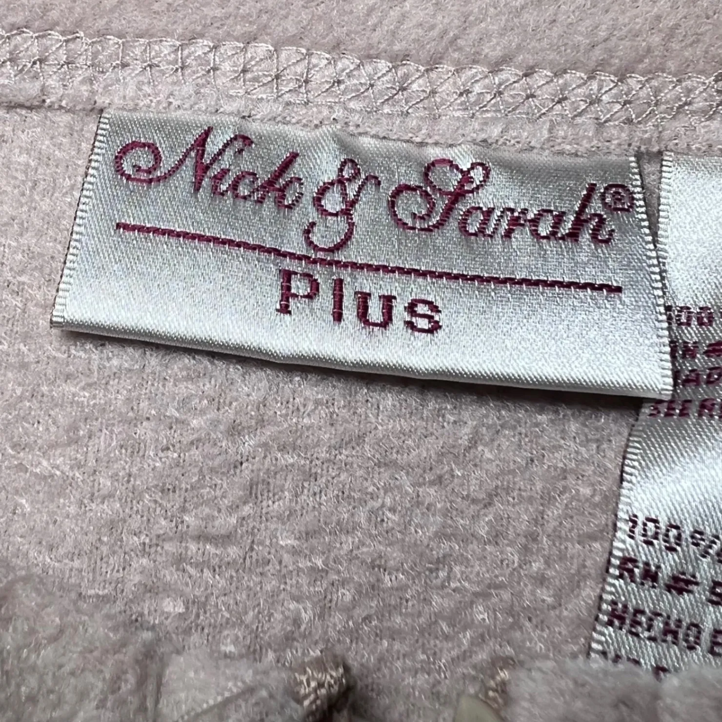 Nick & Sarah Zip Up Fleece Jacket Womens 1X Plus Size Beige Embroidered Leaves Tan - Image 7