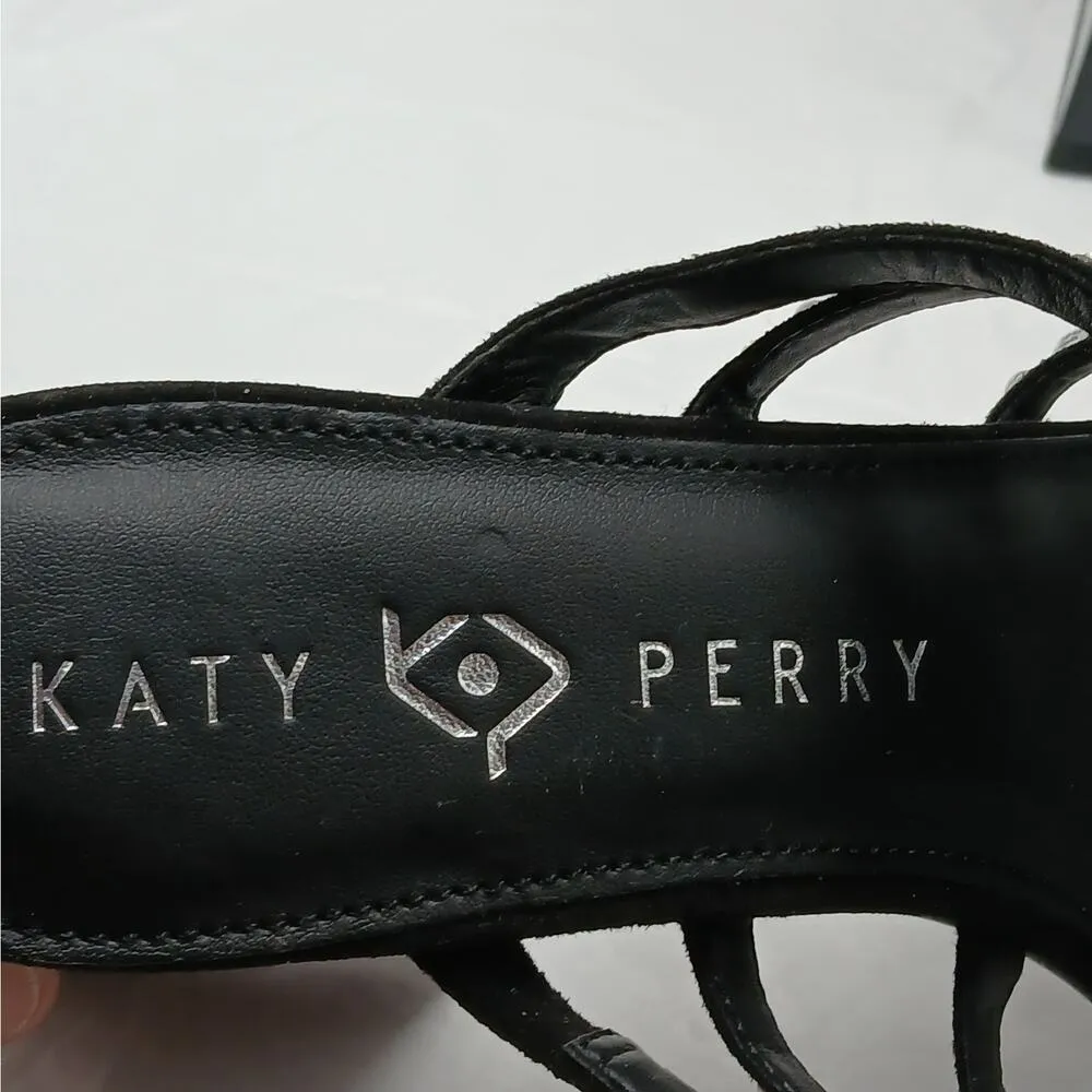 Katy Perry The Layla Sandals Womens 9.5M Black Rhinestones Block Heel Shoes - Image 9