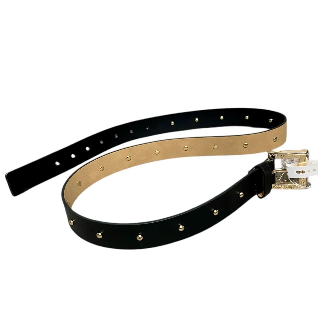 Michael Kors Studded Black & Gold Leather Belt - 33.25-39.25” Length $78 New - Image 2