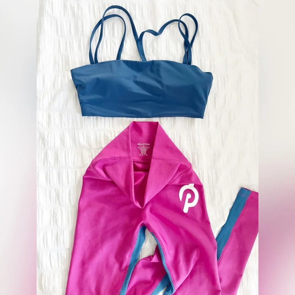 Workout Set Outfit Peloton JoyLab Small XS Pink Leggings Blue Sports Bra - Image 3