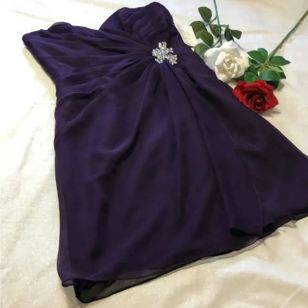 Impressions Strapless Eggplant Purple Rhinestone Dress Size 12 NWT retails $199 - Image 2