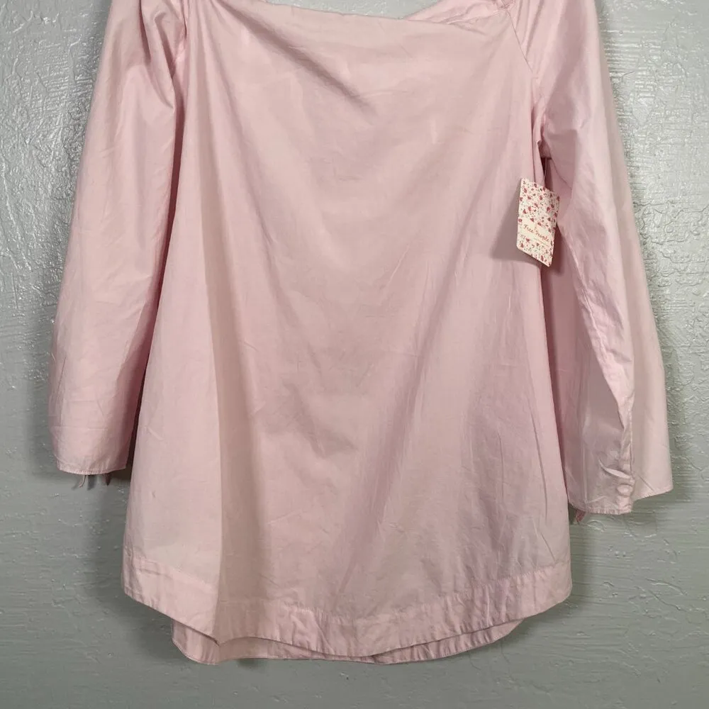 Free People Women L Pale Pink Off The Shoulder Blouse 3/4 Tie Sleeve Balletcore - Image 2