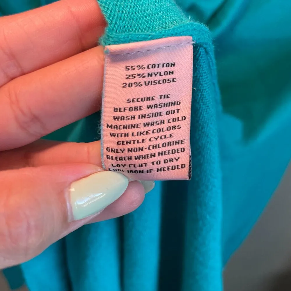 Juicy Couture Y2K Pullover Sweater Hoodie Large Teal Aqua Pockets Drawstring - Image 8