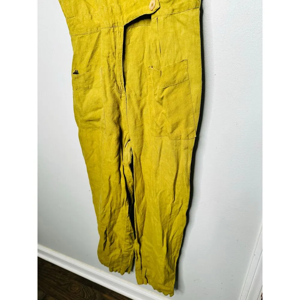 BLANKNYC Moss Green 100% Linen Cap Sleeve Collared Front Button Jumpsuit Size S - Image 6