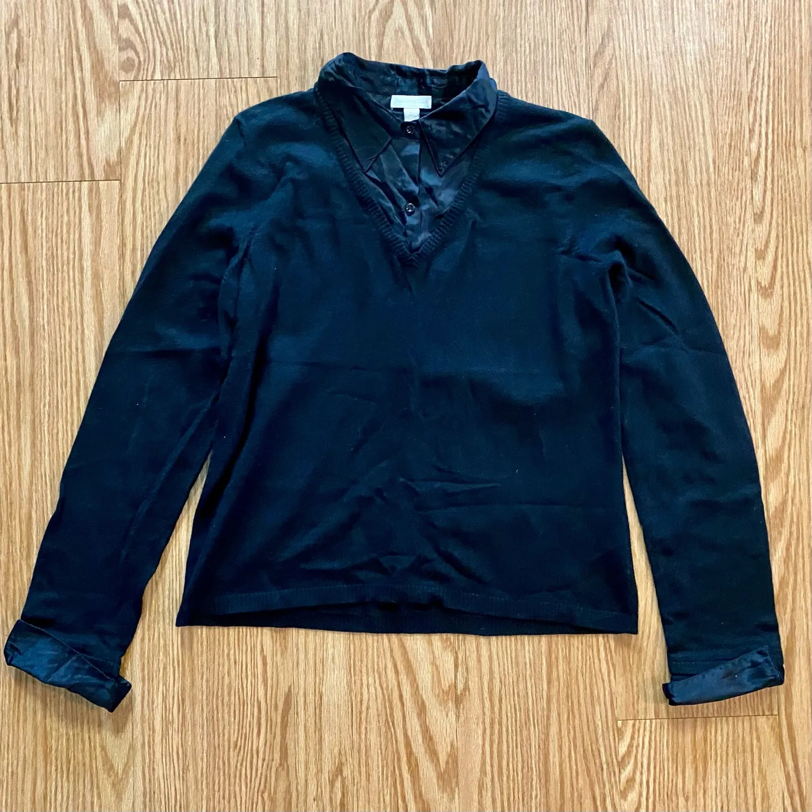 Charter Club Silk Angora Black Collared Blouse Womens Large - Image 2