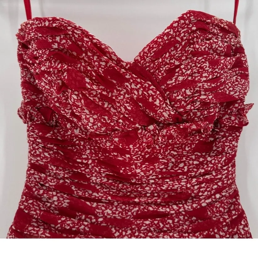 Vintage Victor Costs silk dress size S/XS strapless ruched bodice flared skirt Red - Image 3