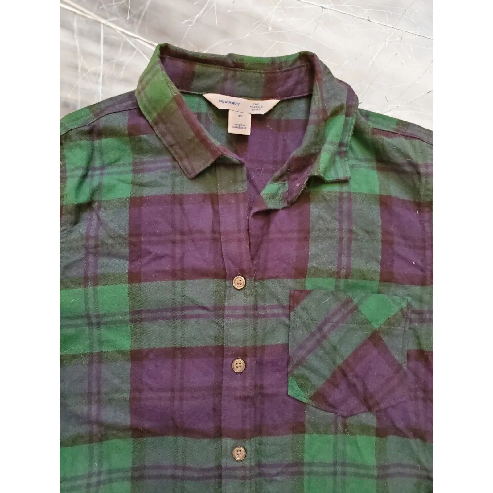Old Navy Shirt Women XS Blue Green Plaid Flannel Button Down Top 100% Cotton - Image 6