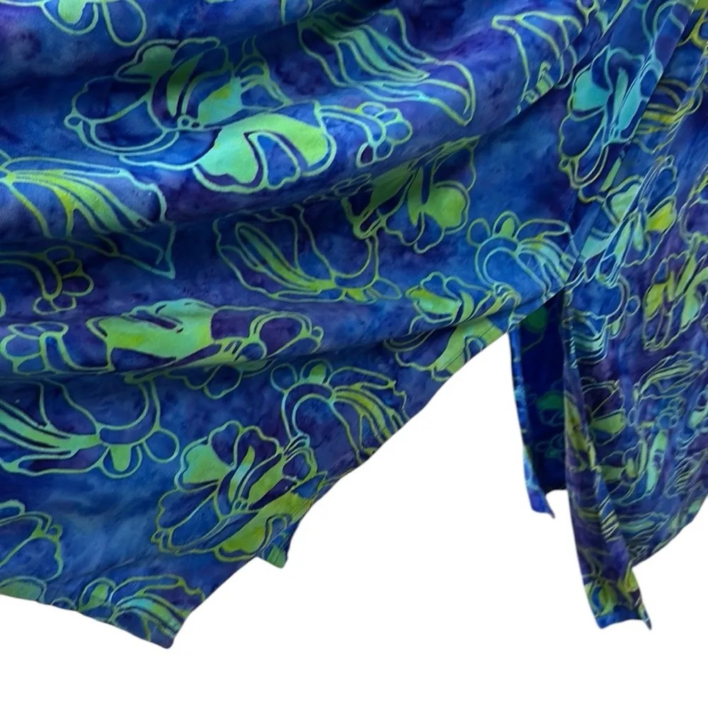 Bali Batiks Hand Painted Resort Wear Hawaiian Sleeveless Side Slit Maxi Dress M Blue Size M - Image 11