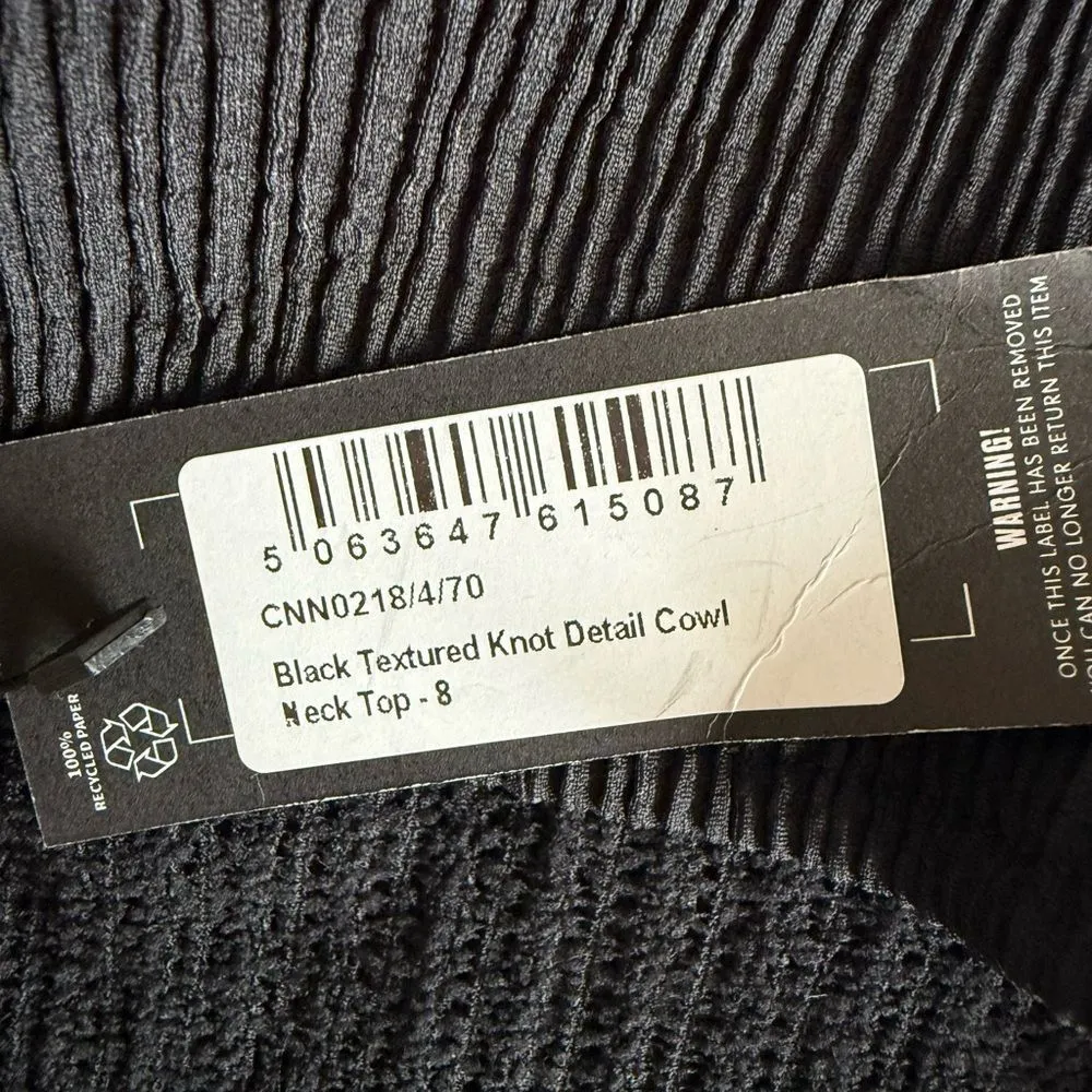 Pretty Little Thing Textures Knot Detail Cowl Neck Top Black Size 4 NWT - Image 7