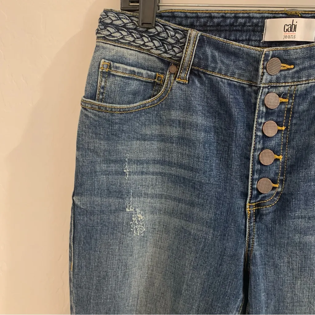 EUC CAbi Button Fly Skinny Distressed Jeans Style 5694 Size 8 - Image 6