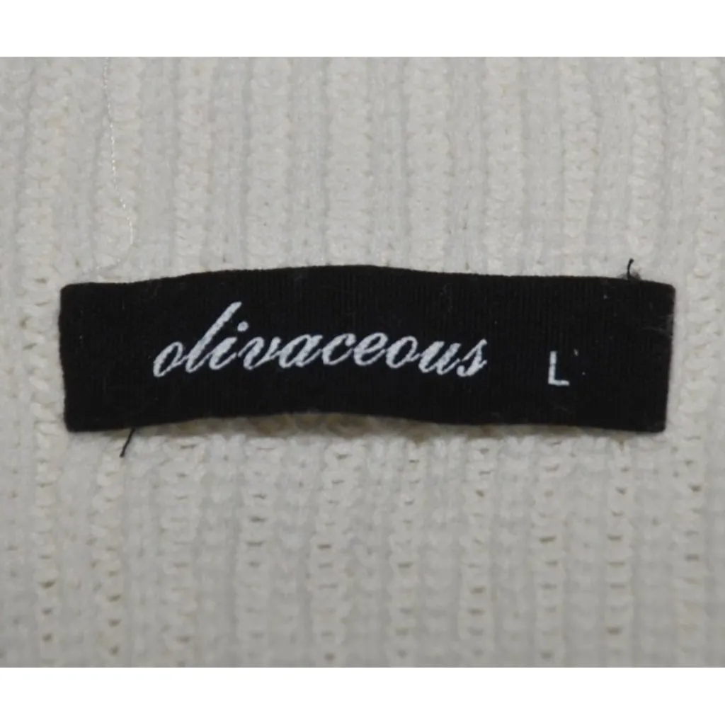 Olivaceous Ladies White Crop Cap Sleeve Sweater Top Size L Ribbed Mock Neck - Image 7