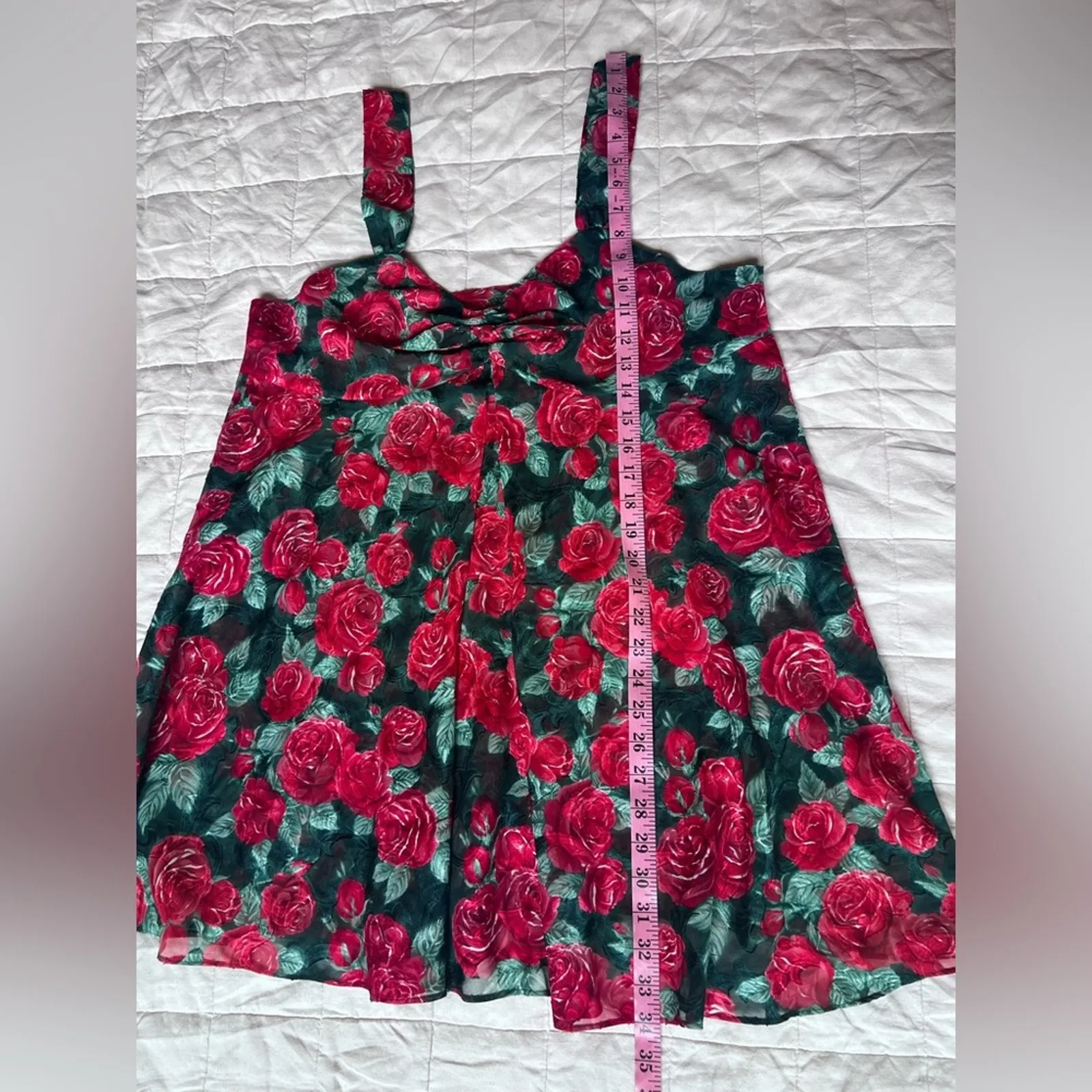 Vintage 90s VS Red Rose Floral Sheer Babydoll Mini Dress Lingerie Romantic - L - Image 5