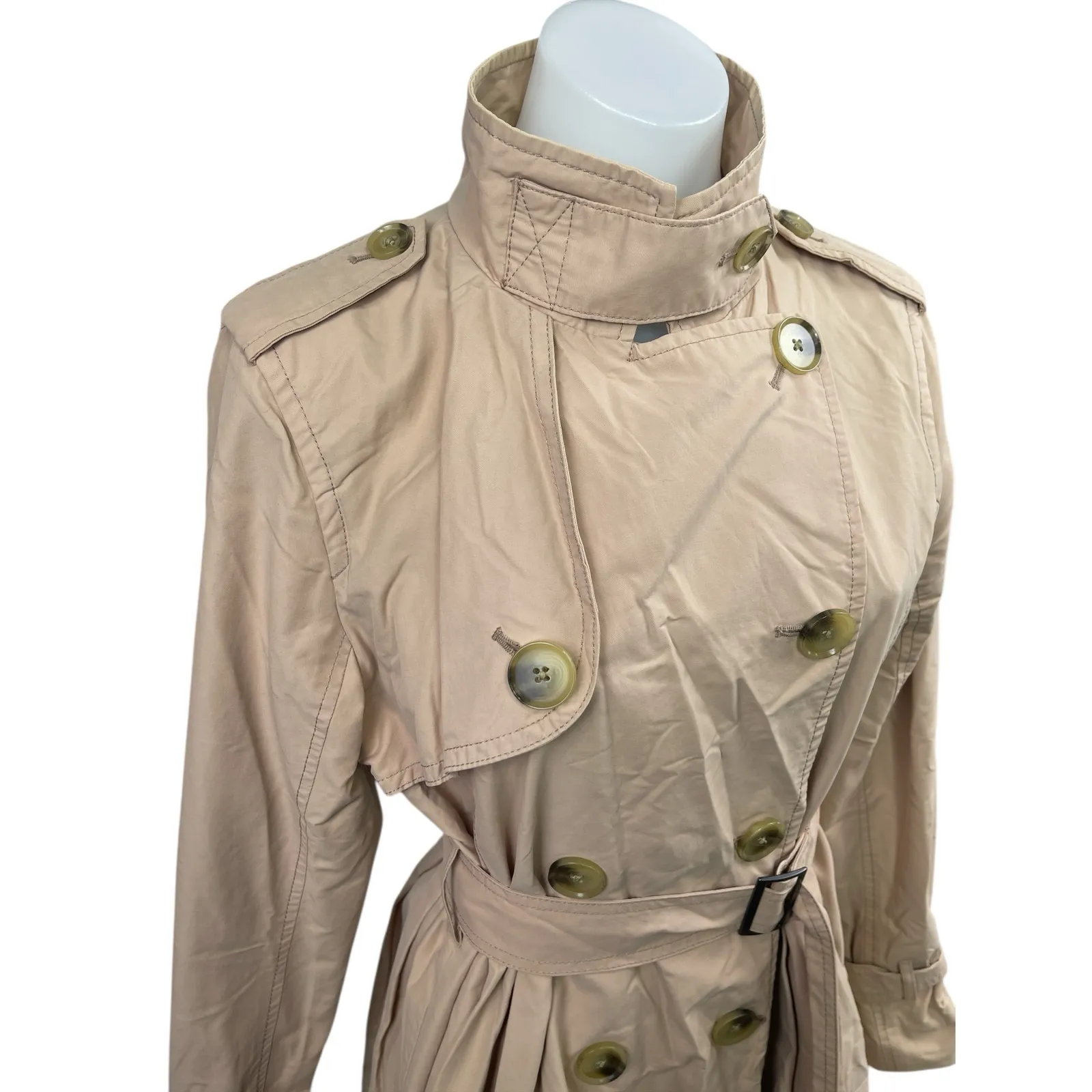 GAP Beige Long Sleeve Mock Neck Belted Double Breasted Trench Coat Jacket Size S - Image 2