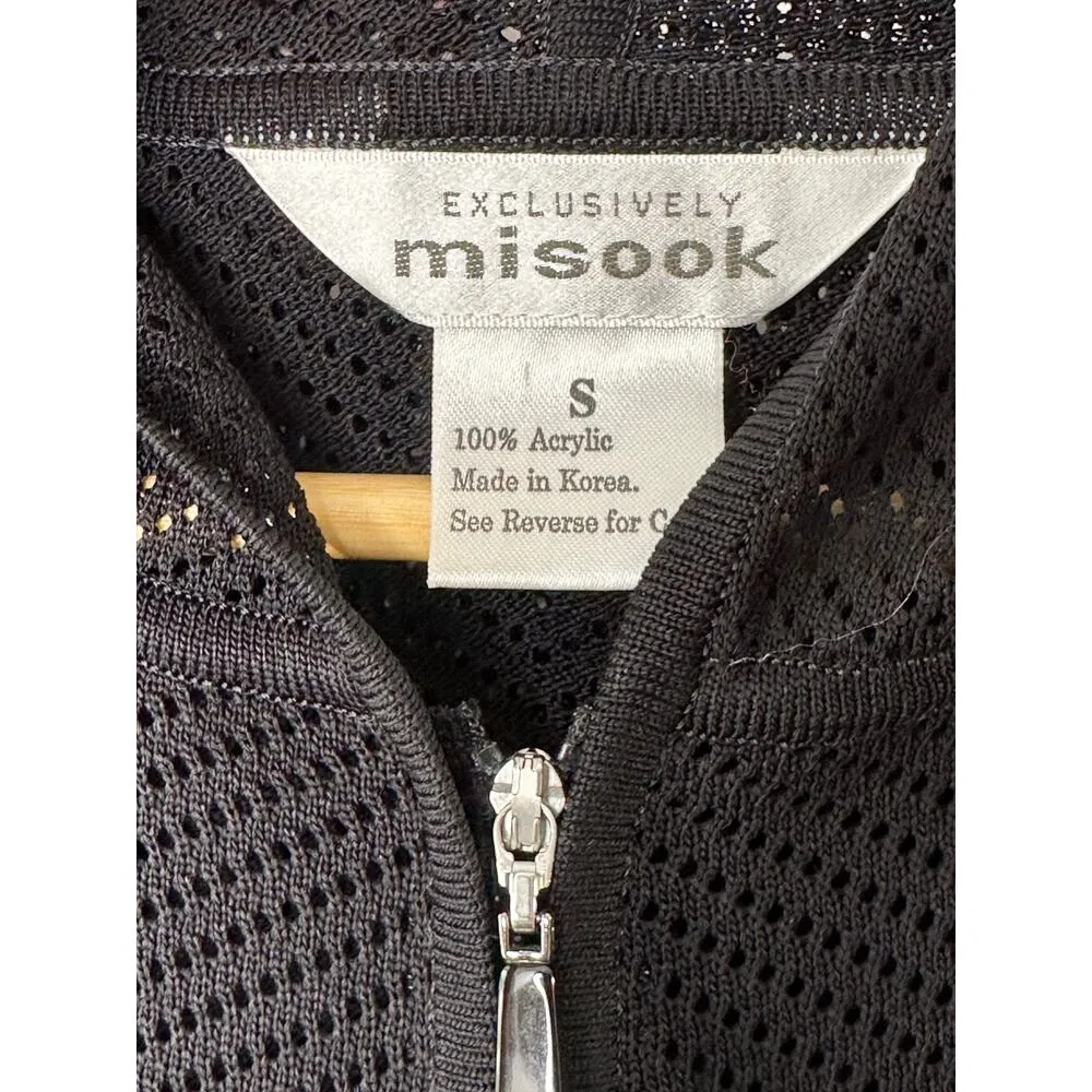 Exclusively Misook Black Mesh Full-Zip Hooded Jacket 3/4 Sleeves Women's Small - Image 8