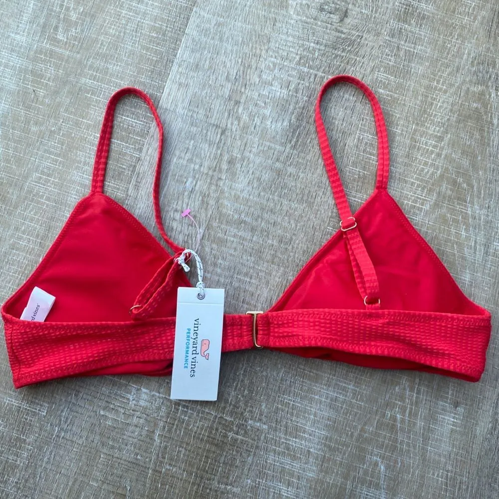 VINEYARD VINES NWT Seersucker Knot-Front Red Bikini Top Womens Large Preppy Swim - Image 5