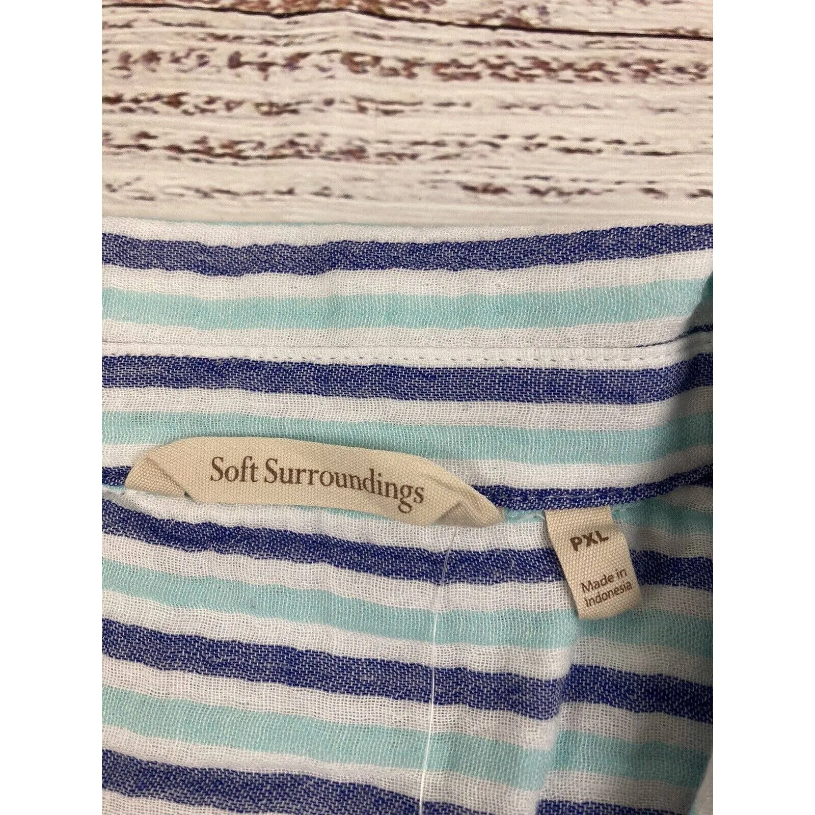 Soft Surroundings Aqua Blue Stripe Escambia Gauze‎ Tunic Shirt Size PXL NWT - Image 2