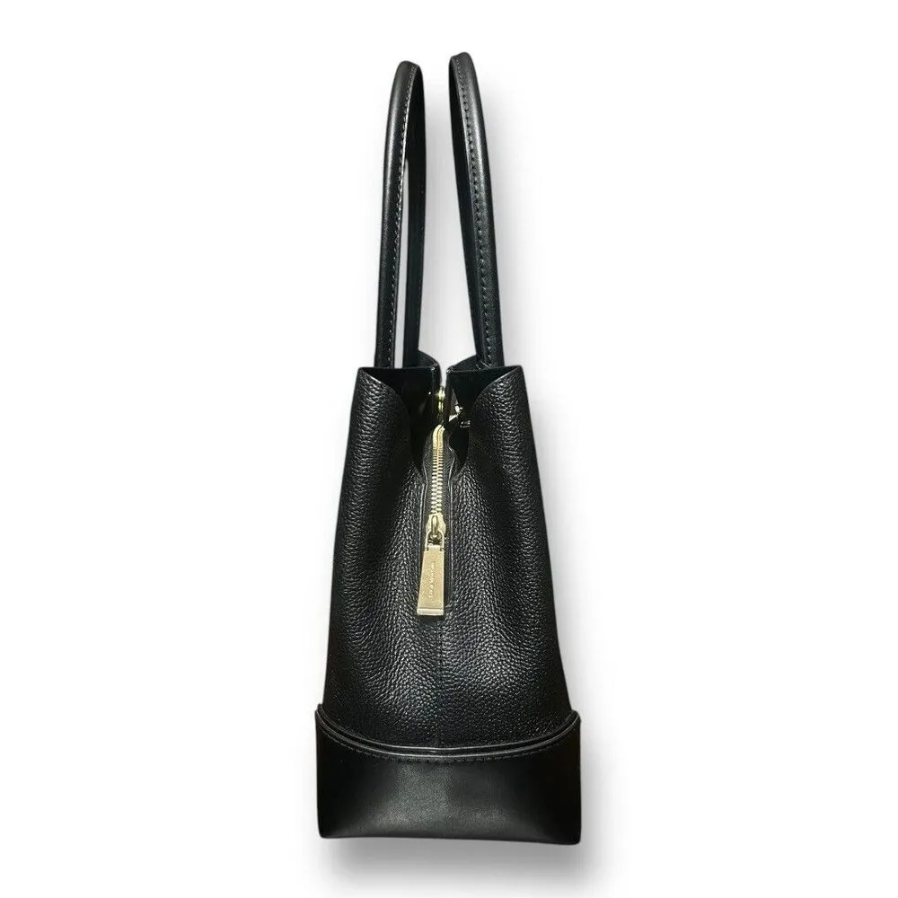 Michael‎ Kors Mercer Gallery Leather Tote Black Gold Hardware Center Zip Pebbled - Image 8