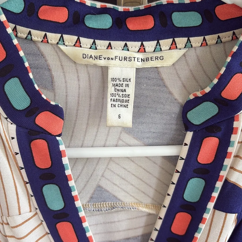 EUC Diane Von Furstenberg Silk Jersey Tunic Dress Blue Swirls Size 6 - Image 2