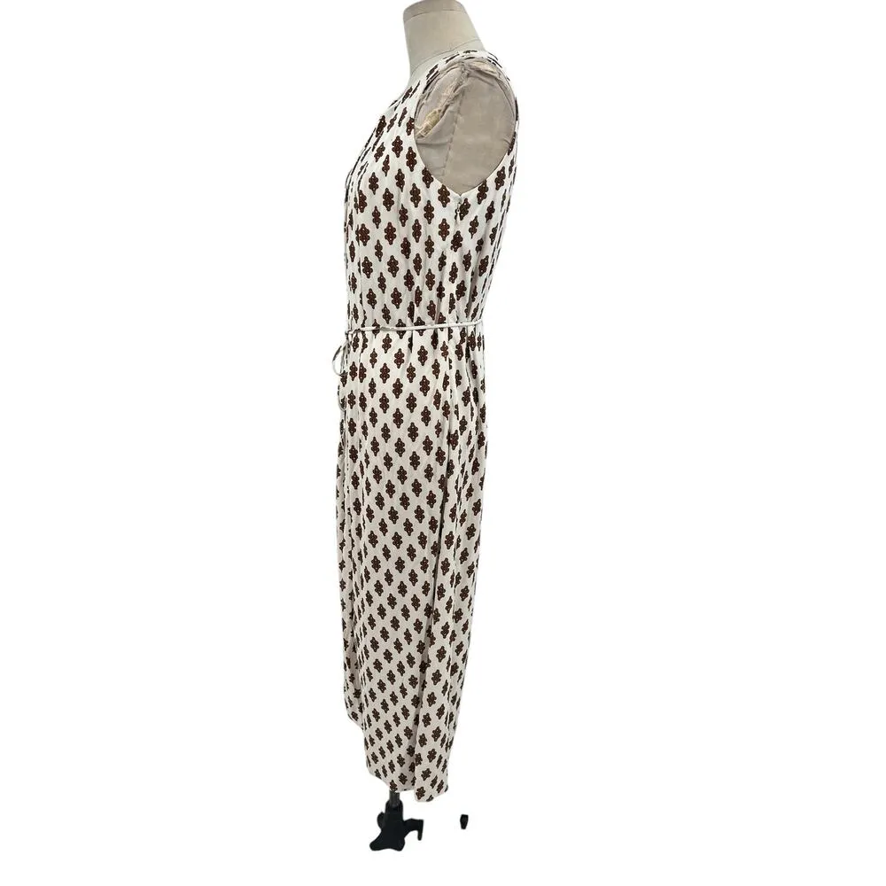 Tory Burch Cream Brown Geometric Printed Pleated Sleeveless Midi Dress Size‎ XS - Image 6