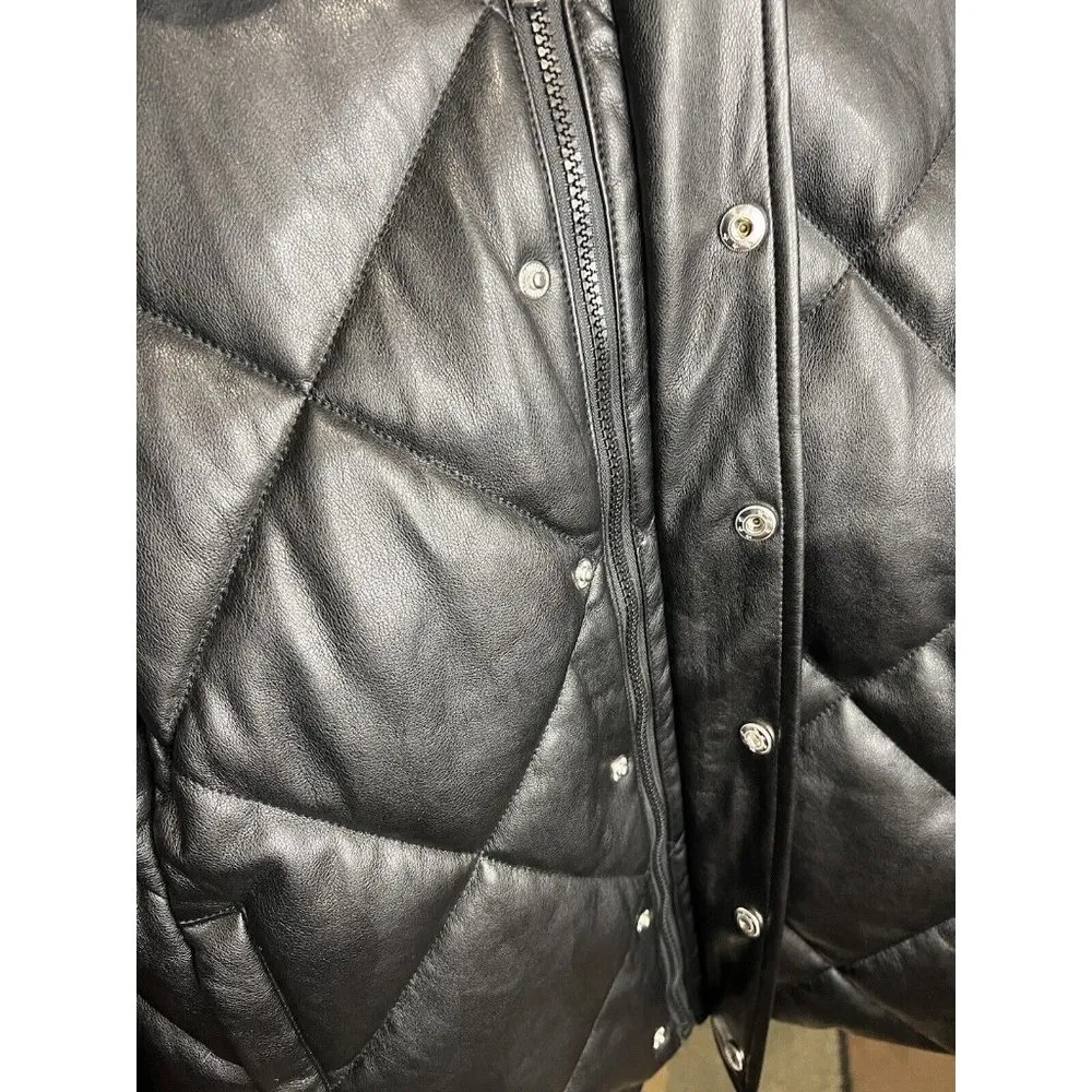 $249‎ Pistola Women's Black Callista Quilted Faux-Leather Jacket Coat Size Small - Image 5