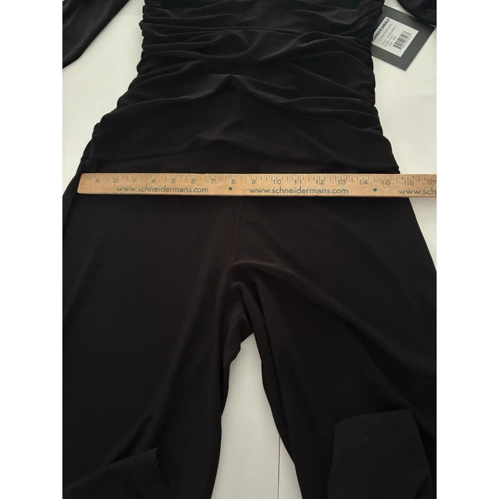 Norma Kamali Jumpsuit Size M Black Shirred Waist V Neck Wide Leg Cocktail Party - Image 16