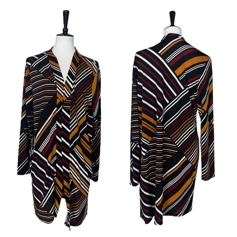 Chicos Size 2 Cardigan Open Front Long Sleeve Black Orange Multi Women’s Medium - Image 11