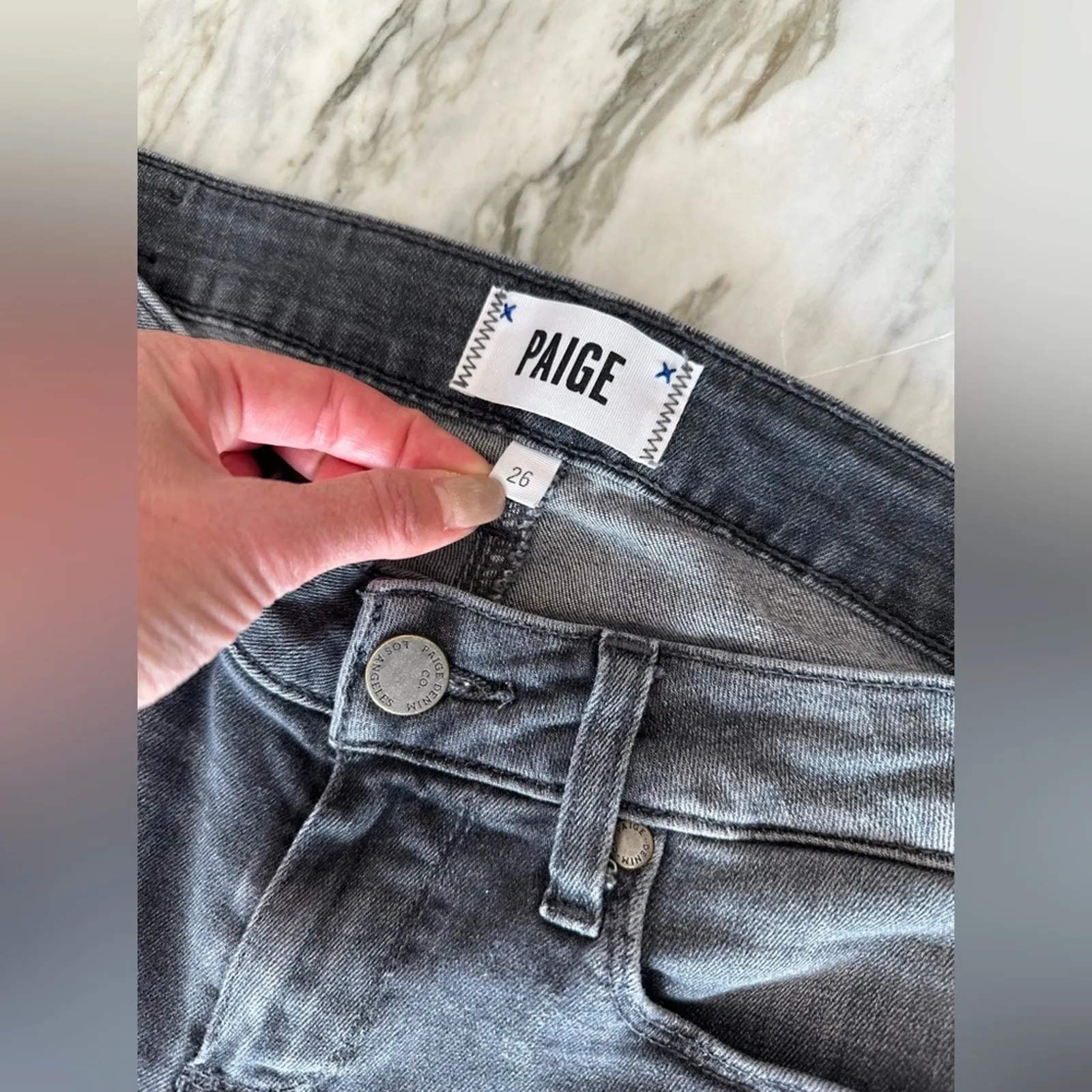 PAIGE Verdugo Womens Ankle Raw Hem Skinny Jeans Size 26 in Grey Washed Denim - Image 6