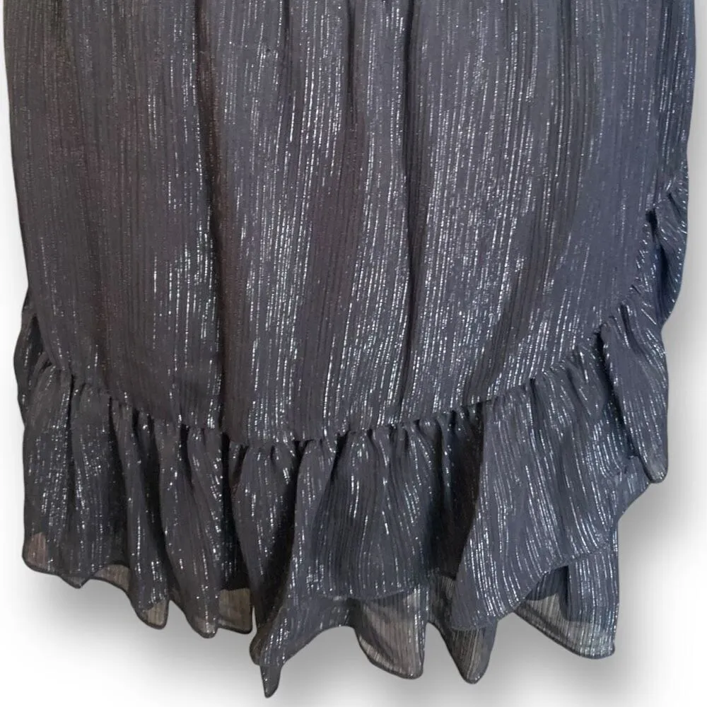 Michael Kors Dress Faux Wrap Black Metallic Shimmer Asymmetrical Ruffle Sheer - Image 6