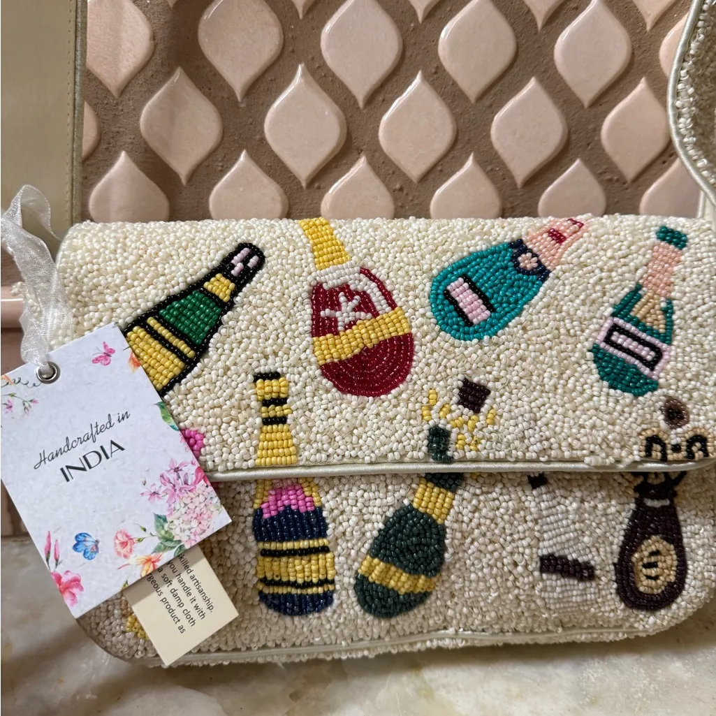 NWT Viral Beaded Champagne Bottles Shoulder Bag White and Multicolor Yellow - Image 3