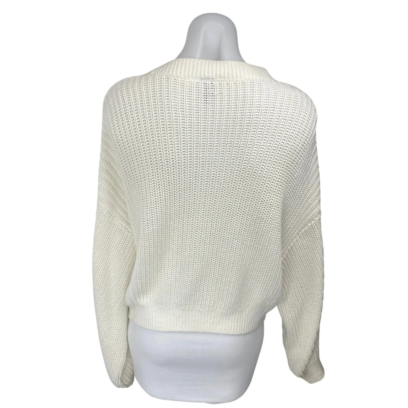 H&M White Long Sleeve Knit Deep V Neck Button Up Cardigan Sweater Top Size L - Image 2