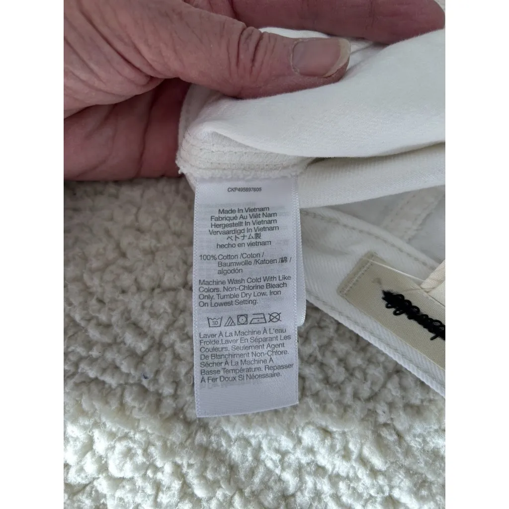 Madewell Fluted Denim Raw Hem Midi Skirt in Tile White Size 26 NU507 - Image 9