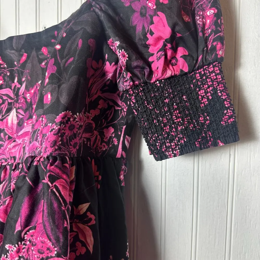 Alice + Olivia Emmalou Tiered Mini Dress Black & Floral Print - Image 4