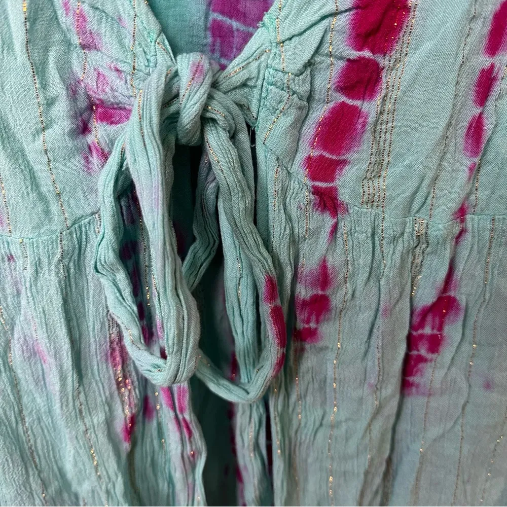 Ranee’s Aqua Pink Maxi Batik Design Duster Coverup Small/Medium Blue Size undefined - Image 4