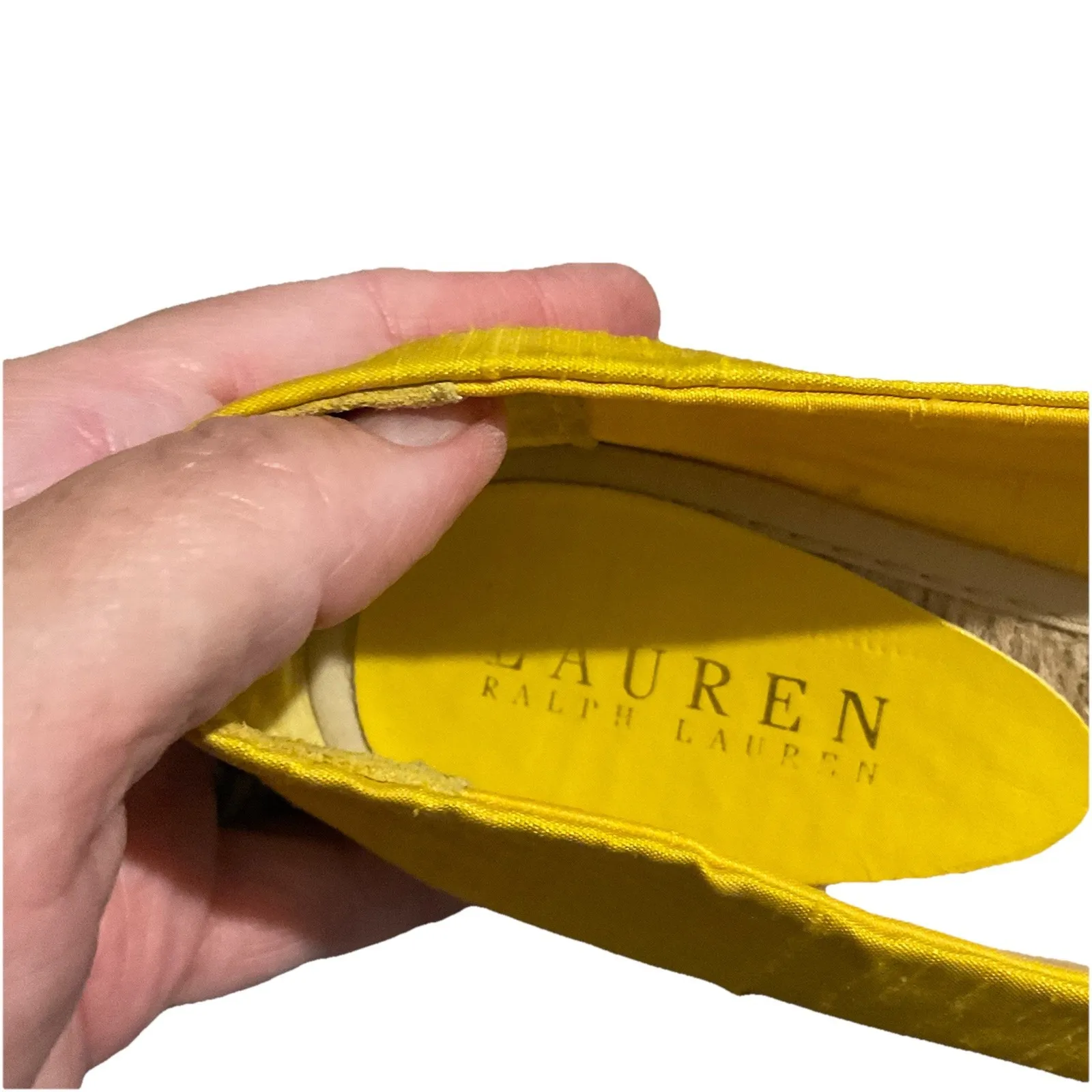 LRL Ralph Lauren Cecilia Sz 7.5 Shantung Silk Espadrille Wedge Peep Toe‎ Sandals - Image 3