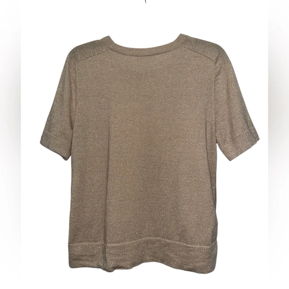 Akris Punto Short Sleeve Pink Wool Shimmer Sweater Size 10 Side Snap Crew Neck - Image 2